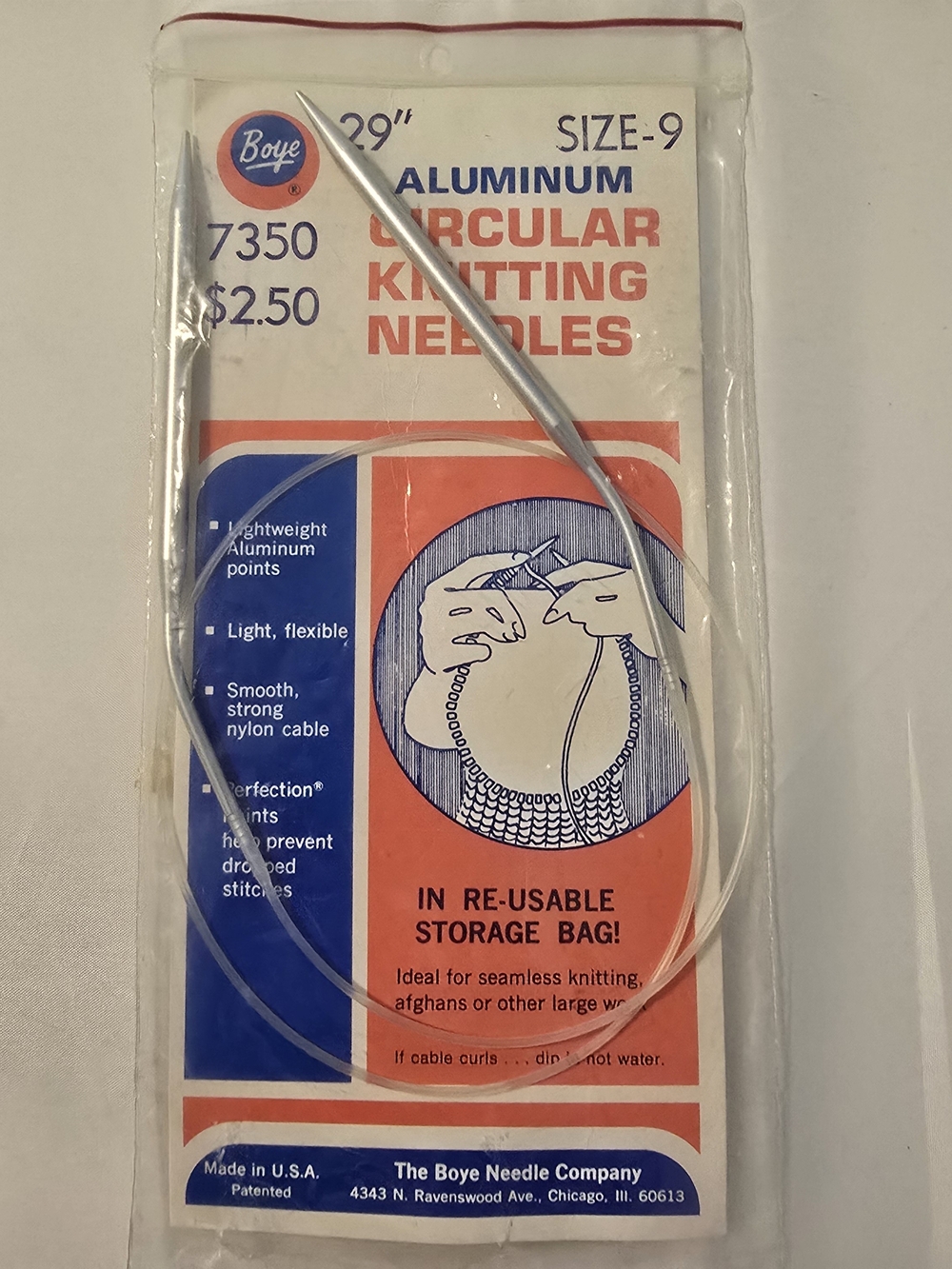 Vintage Boye Size 9 Aluminum Circular Knitting Needles 29" USA 7350